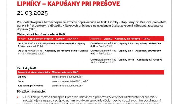 Fotka - Výluky ŽSR Lipníky-Kapušany 21. 3. 2025