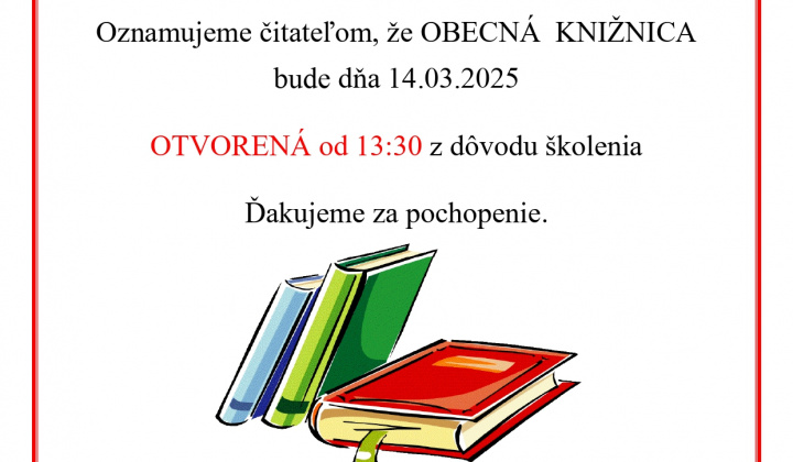 Fotka - Oznam Obecná knižnica